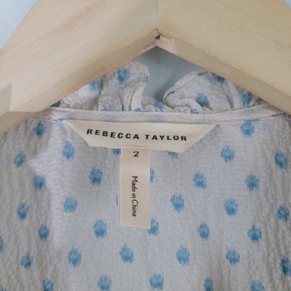 Rebecca Taylor Ikat Sleeveless Polkadot Wrap Dress Sz 2 White/Blue Ruffle - Picture 10 of 12